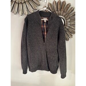 Vintage LL Bean Lambswool & Plaid Flannel Lined Grandpa Cardigan Sweater Men L